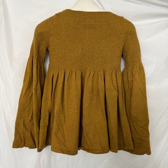 Anthropologie Knitted Knotted Long Bell Sleeve Top Mustard Yellow Women's Small - Picture 2 of 6